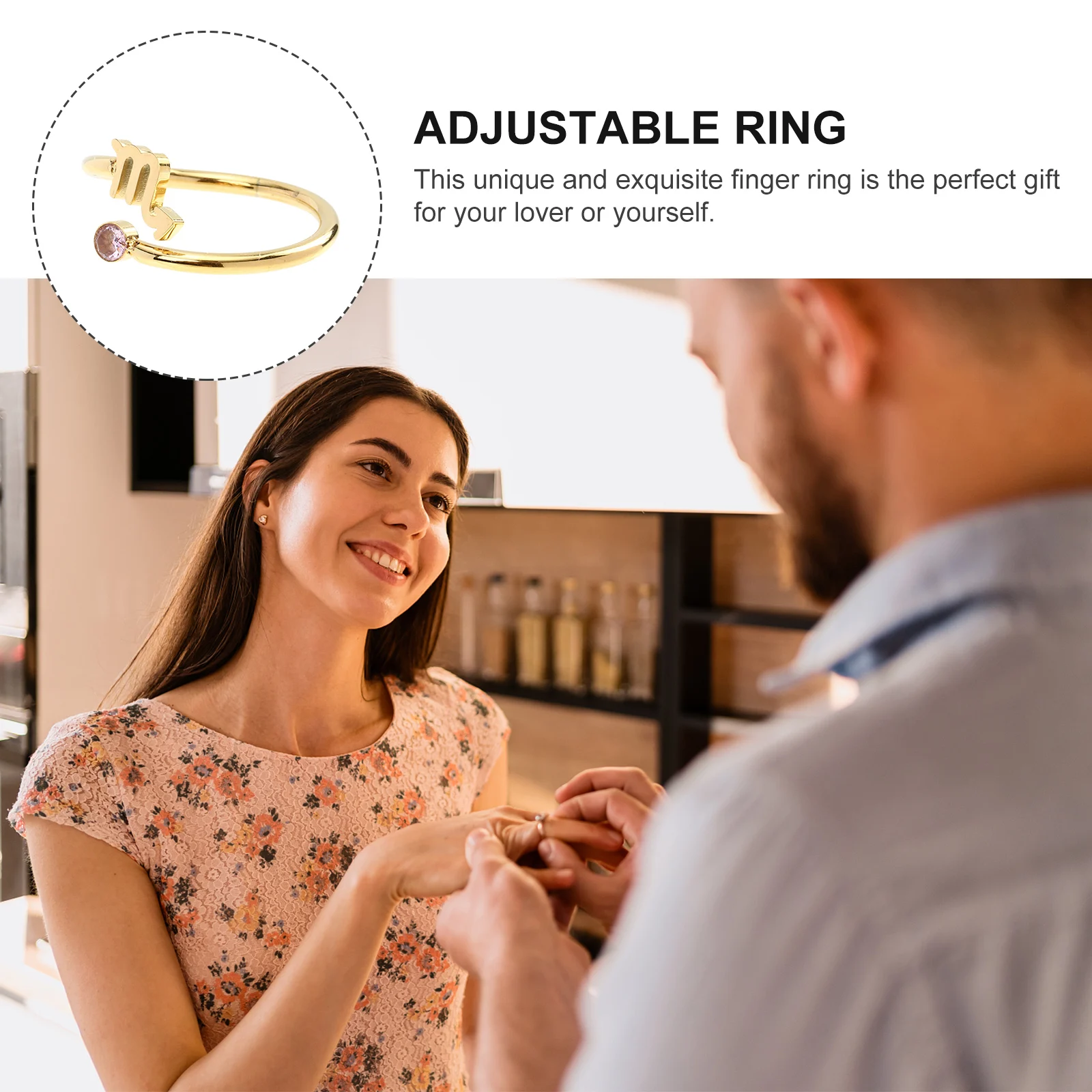 

1pcs Fashion Zircon Zodiac Open Ring Adjustable Women'S Jewelry Gift Birthday Party Wedding Festival Couples Ring Accessory