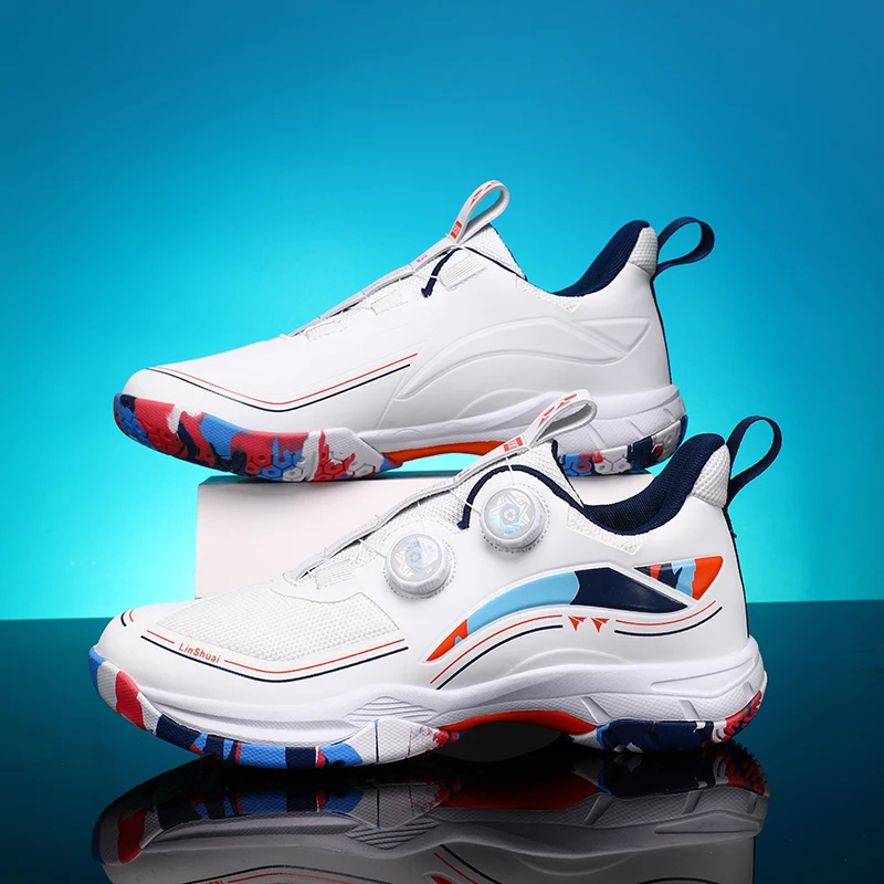 

New Style Swivel Buckle Casual Badminton Shoes, Breathable Couple Style Lightweight Table Tennis Sneakers, Men's Tennis Training