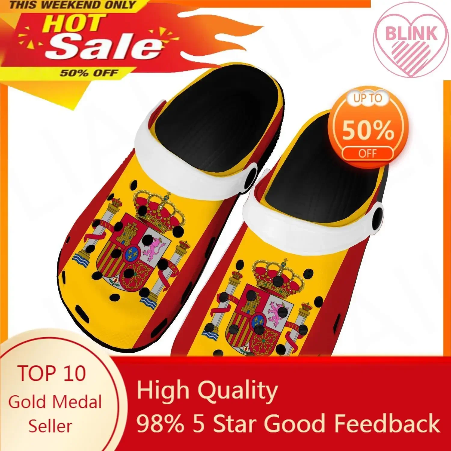 

Spanish Flag Home Clogs Custom Water Shoes Mens Womens Teenager Spain Shoe Garden Clog Breathable Beach Hole Slippers