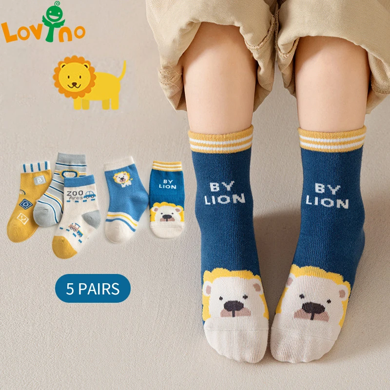 

5 Pairs Children Sock Medium Length Cartoon Comfort Warm High Quality Kids Baby Socks Boy Socks Four Seasons Newborn Accessories