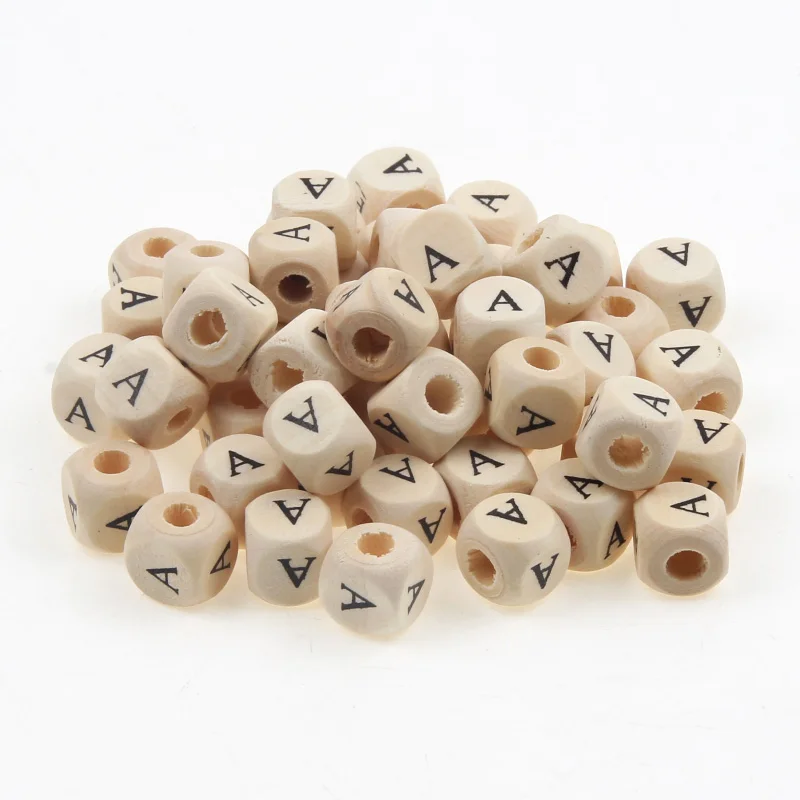 50pcs 10mm Natural 26 Letter Wooden Beads Alphabet Loose Spacer Square Beads for Jewelry Making Diy Kids Bracelet Accessories