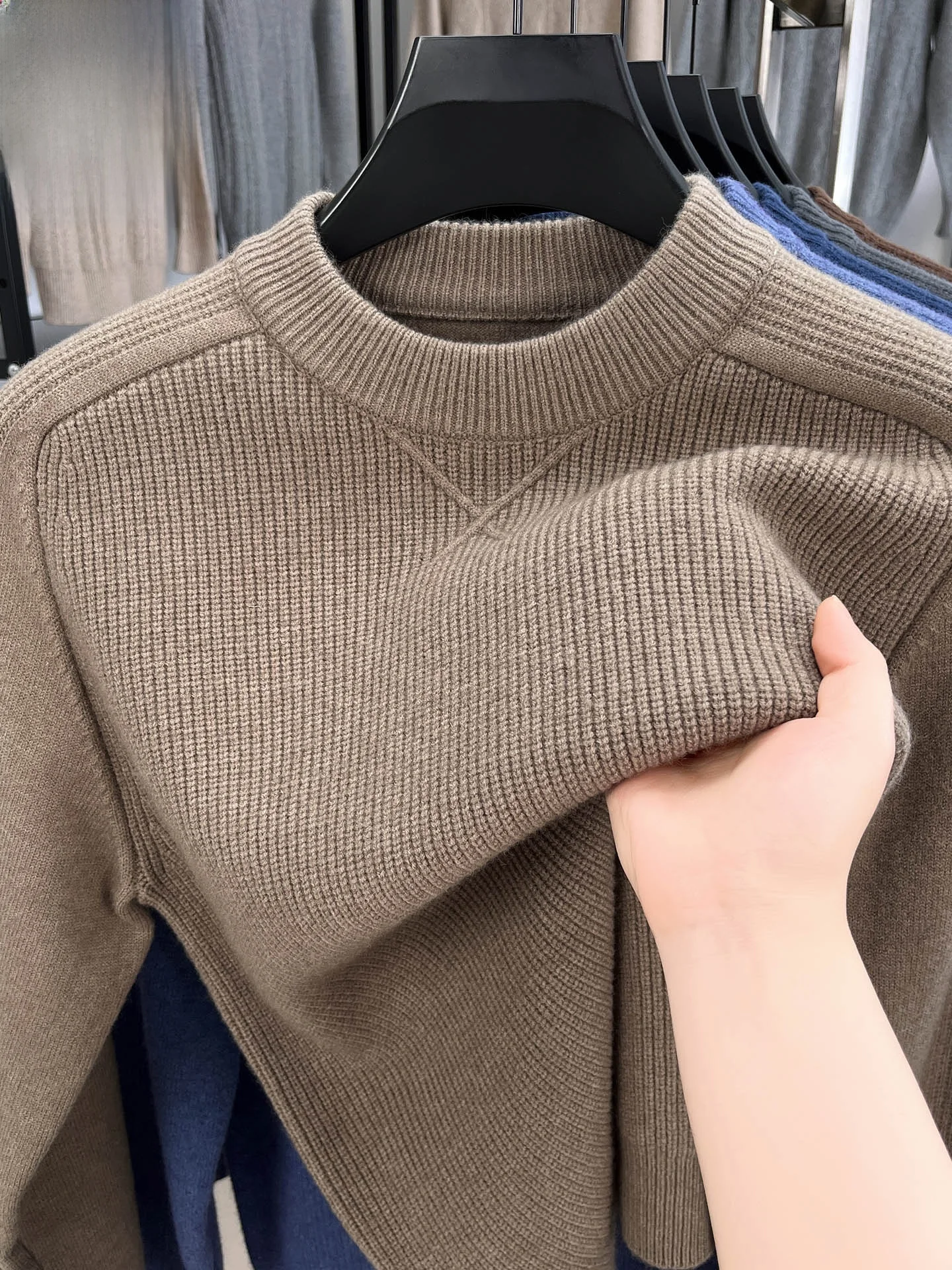 

Утепленный круглый вязаный свитер из 100% чистого кашемира, зимний теплый мужской модный свитер с длинным рукавом, повседневная одежда