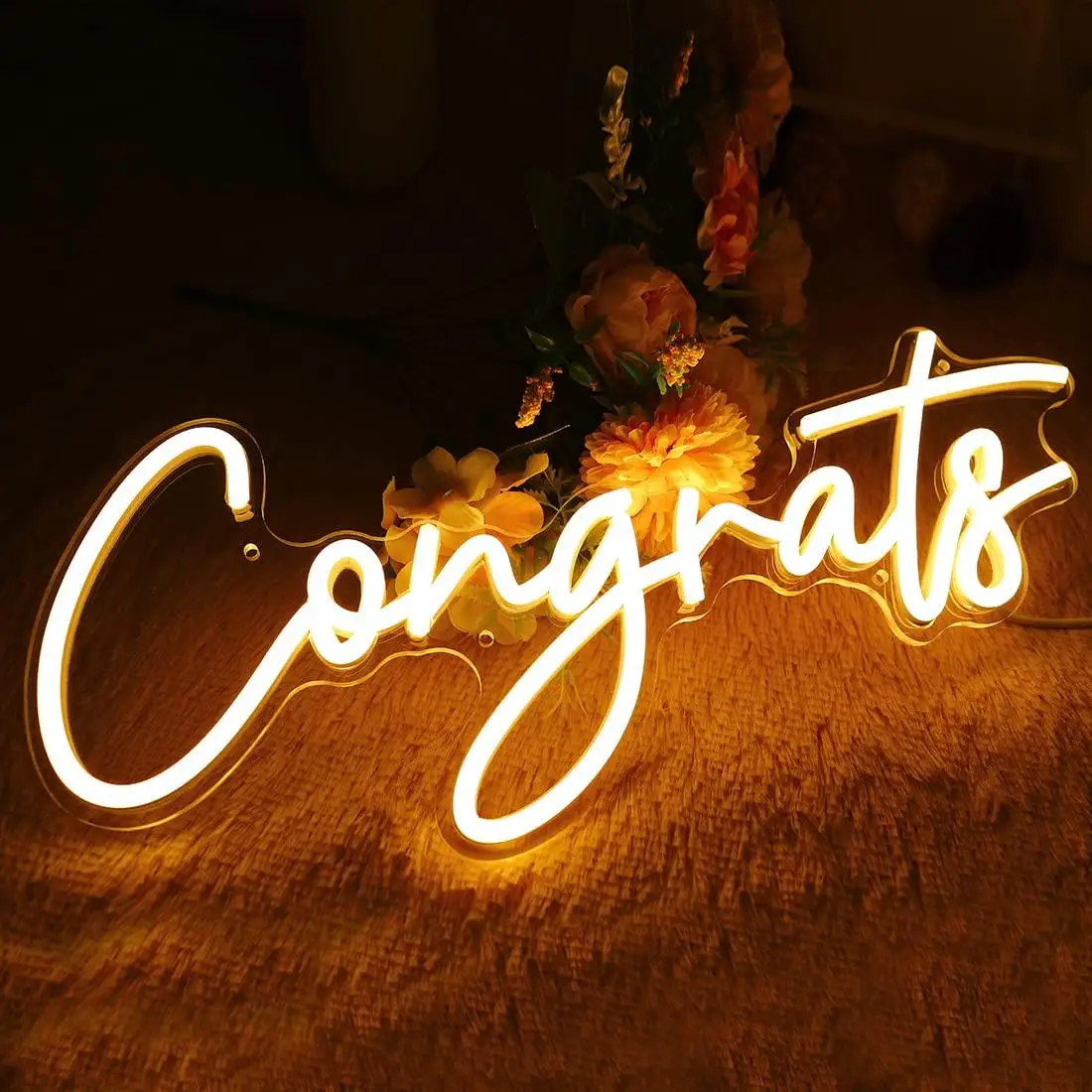 Congrats Neon Sign USB Dimmable LED Light for Graduation Wedding Birthday Party Celebration Backdrop Wall Art Decor Gifts view 3