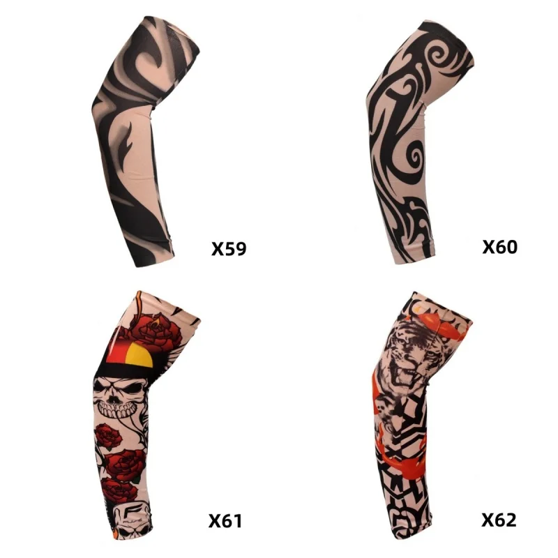 4 pieces New Flower Arm Tattoo Sleeves Seamless Outdoor Riding Sunscreen Arm Sleeves Sun Uv Protection Arm Warmers For Men Women