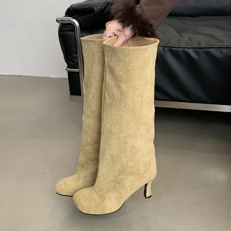 Zimowy styl uliczny okrągłe Toe buty do kolan damskie Punk buty na cienkich wysokich obcasach buty damskie długie botki Zapatos De Mujer — zdjęcie 4