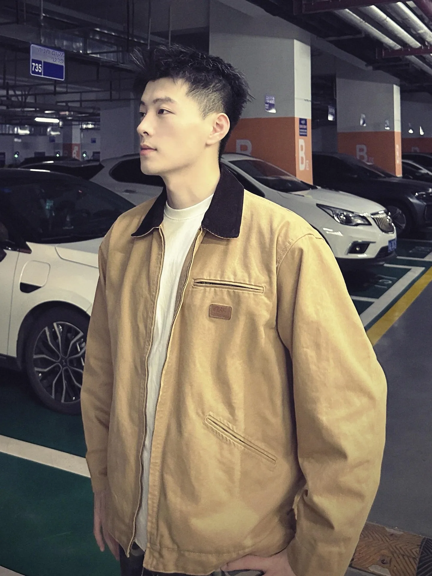 

Khaki Detroit Workwear Jacket Men's Short Flight Style Collarless Outerwear Breathable Loose Fit Youthful Autumn Fashion