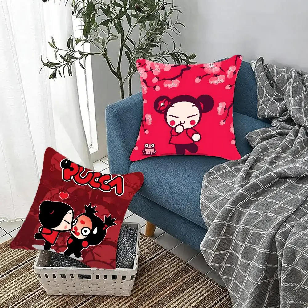 Vibrant Cartoon-Brand P-Pucca Cushion Cover Fluffy velvet Nordic style plush Living room sofa decorative