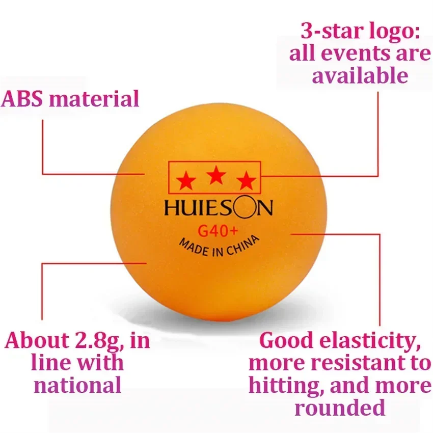 Huieson 3 Star  ITTF Standard Ping Pong Balls New Material ABS+ Professional Table Tennis Balls Table Tennis For Competition