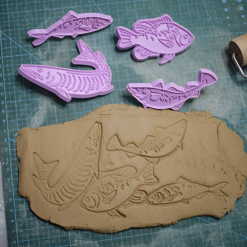 Fish Pattern Pottery Texture Seal Guochao Pattern Clay Sculpture Soft Pottery Ultra-light Clay Merchandise Model Making Tool