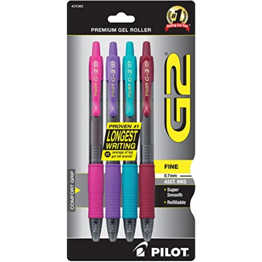 

G2 Premium Refillable and Retractable Rolling Ball Gel Pens, Fine Point, Purple/Pink/Turquoise/Burgundy Inks, 4-Pack 31065