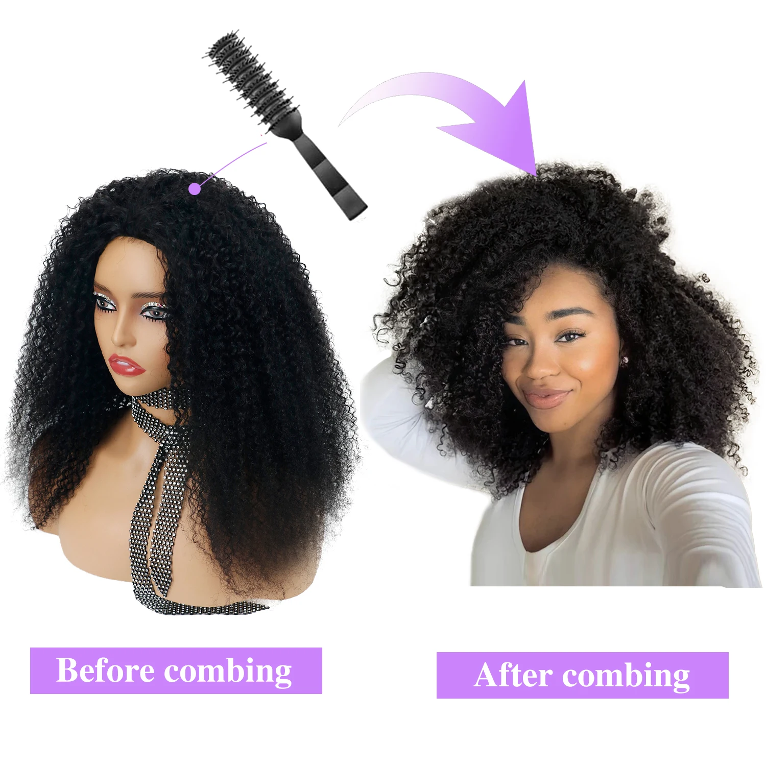 32 Inch Half Wig Curly Human Hair Wigs With Adjustable Drawstring Seamless Clips Machine Made 3 IN 1 Half Deep Wig 220% Density