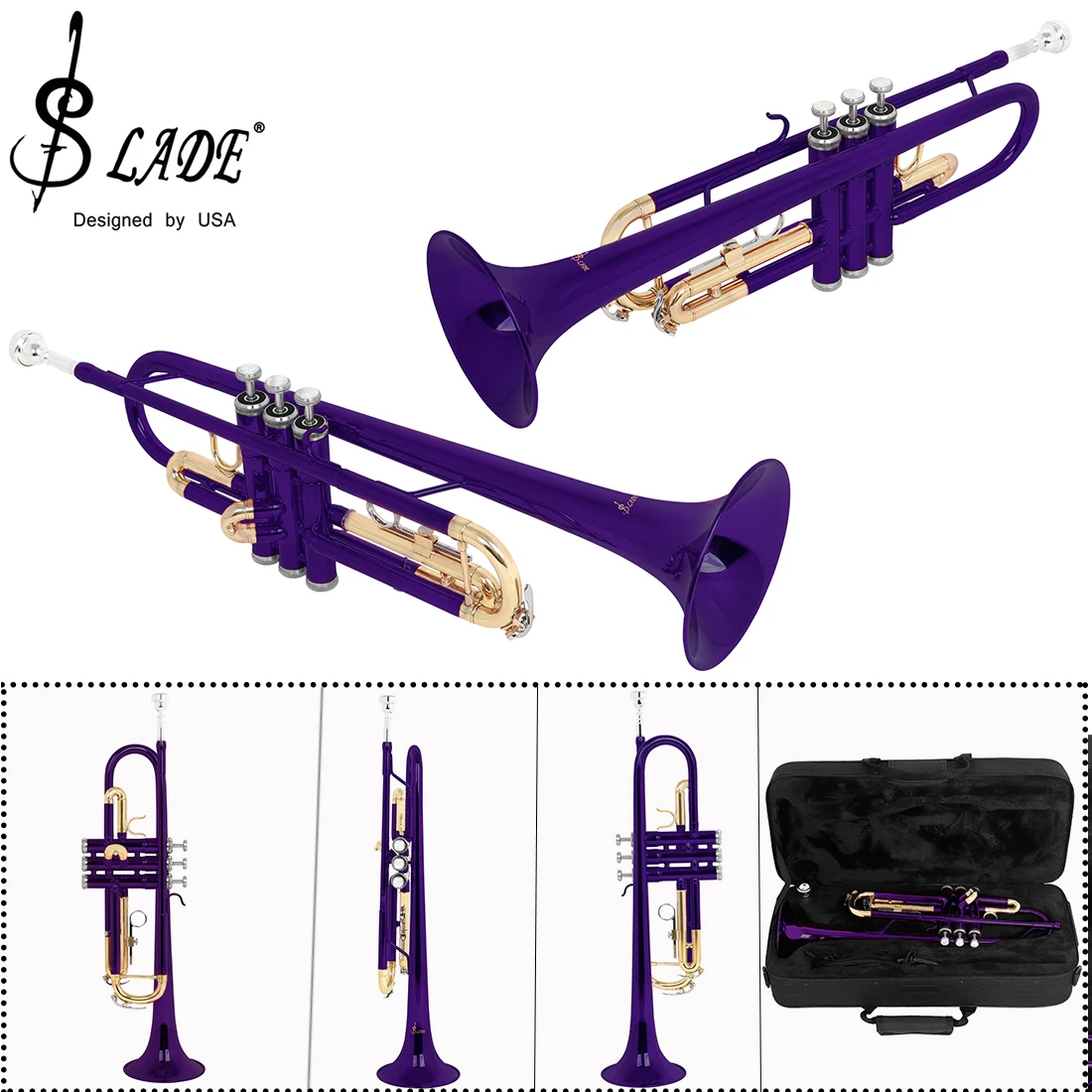 

Bb Trumpet Standard Trumpet Set for Novice Students with Hard Shell Cleaning Kit 7C Blowing Nozzle and Gloves