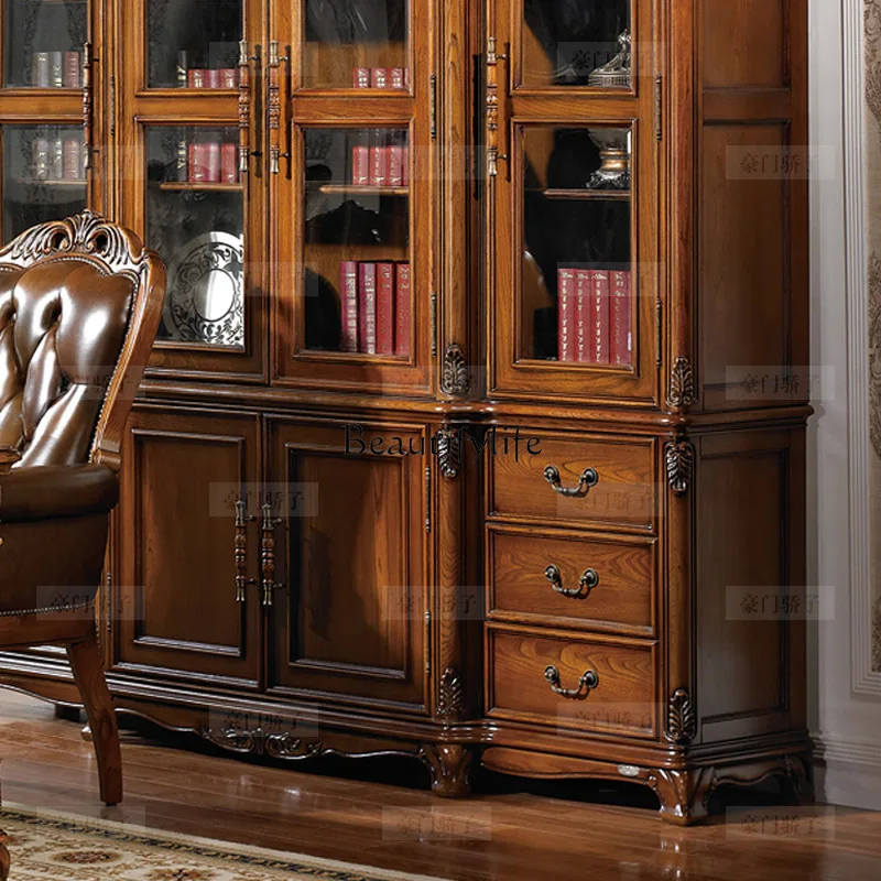 American solid wood four-door bookcase customization, European display, storage locker with door