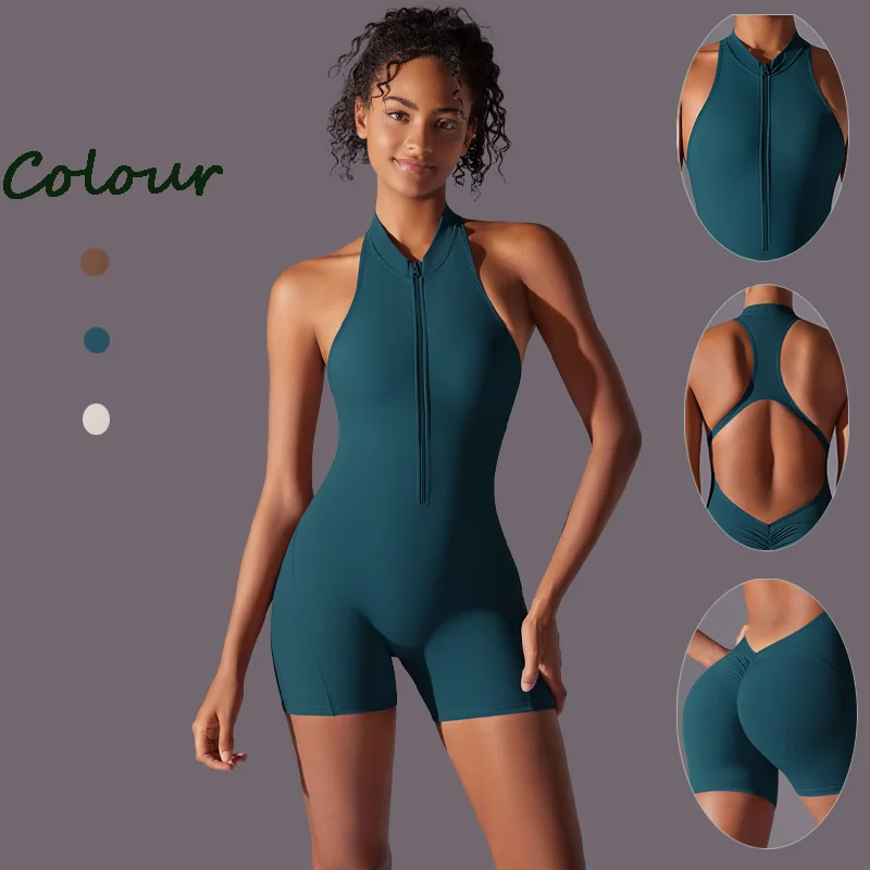 

Yoga Set Female Sports Shaping Backless Yoga Bodysuit Short Suit Zip Sports Fitness Clothing New Yoga Suit Sport Set Women