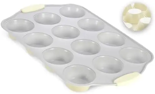 12 Cups Ceramic Coated Muffin Pan for Baking - Durable Steel Frame Cupcake Pan w/Nonstick Surface