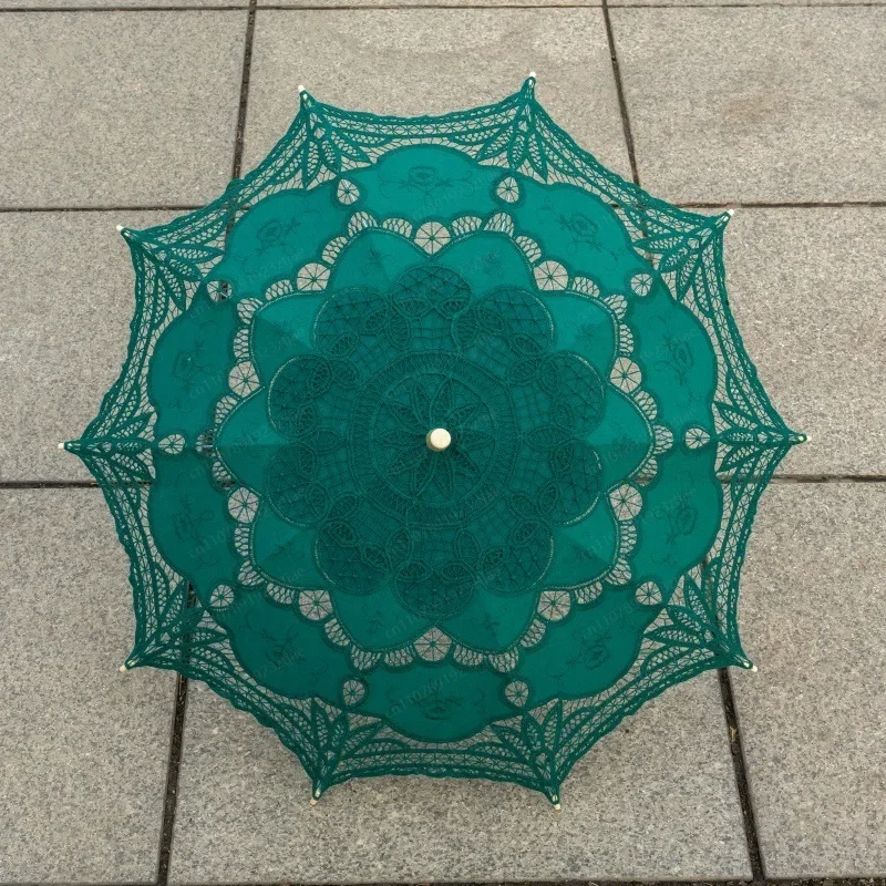 JMZ Lace Umbrella European Embroidery Cotton Crochet Parasol for Women Princess Wedding Photography Dance Party Decoration