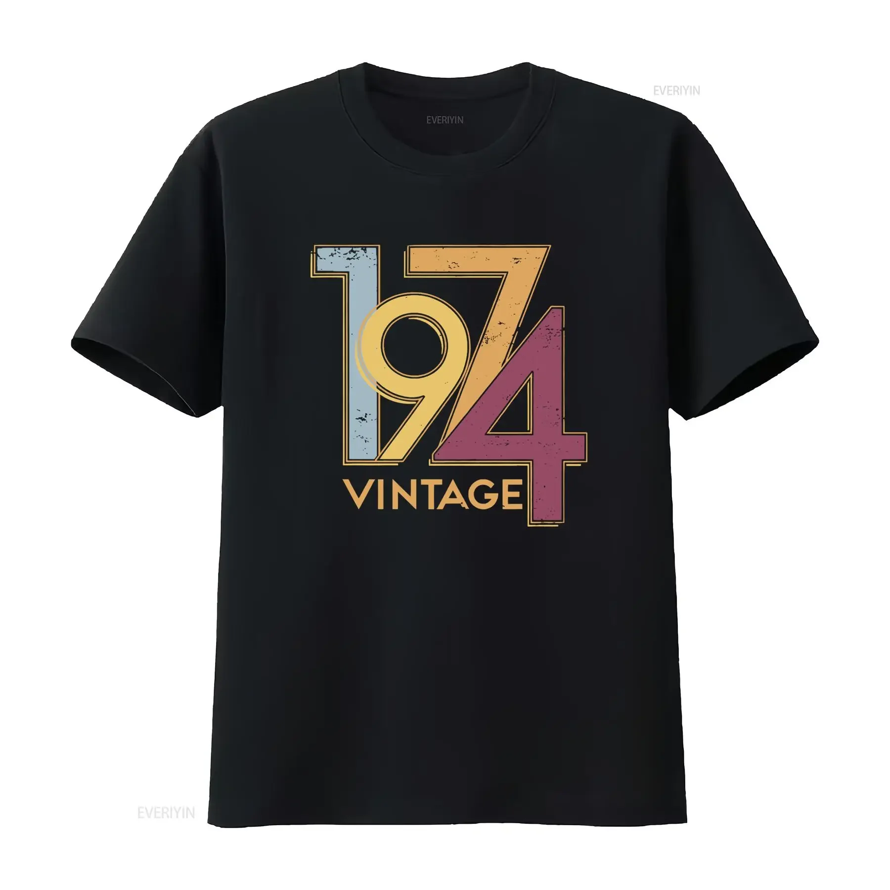 Vintage 1974 Birth Year Retro Distressed Print Casual T Shirt vintage Washed Breathable Versatile Soft Unisex Slightly