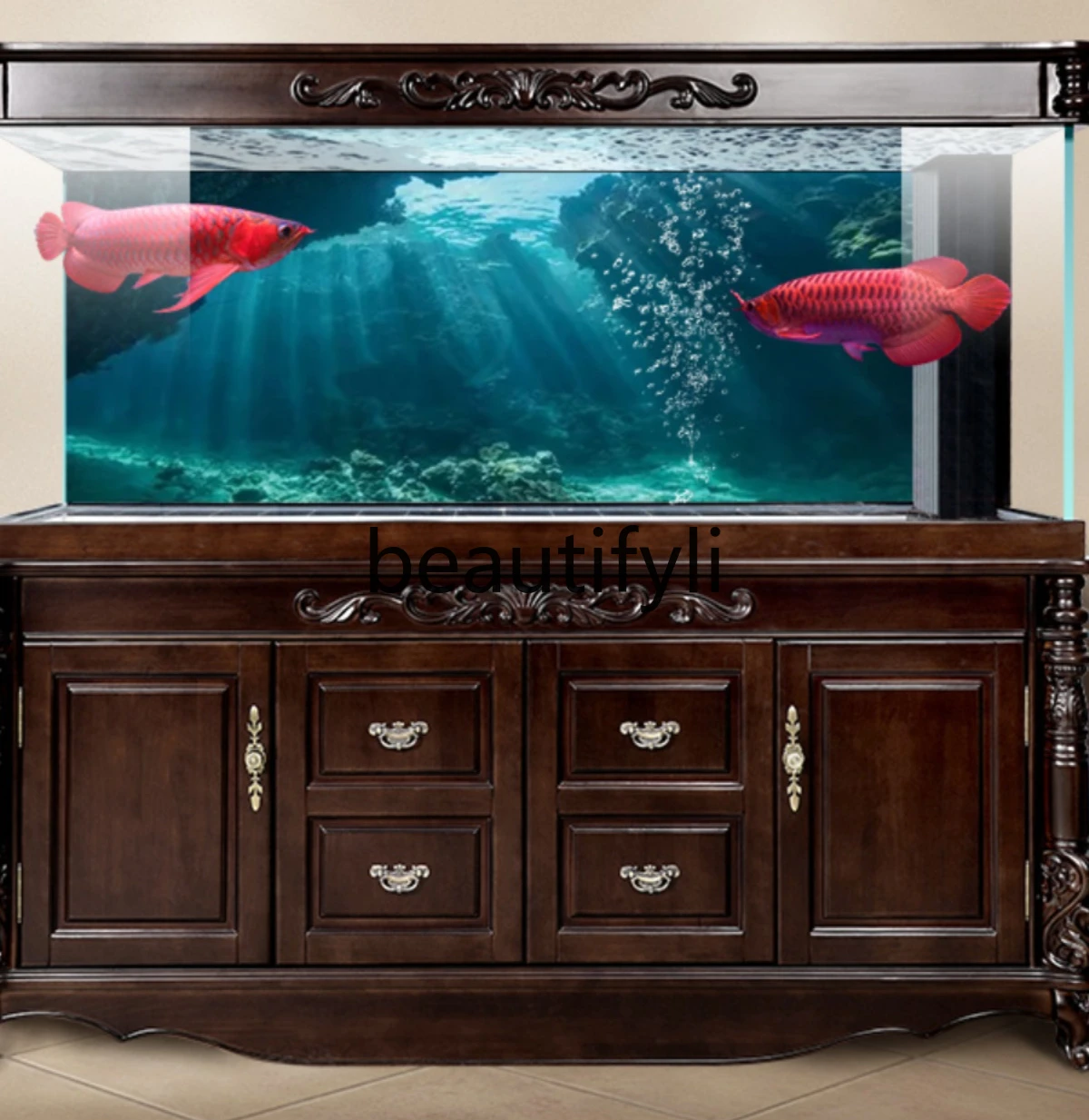 Living room large screen bottom filter solid wood home office ecological ultra-white glass arowana tank