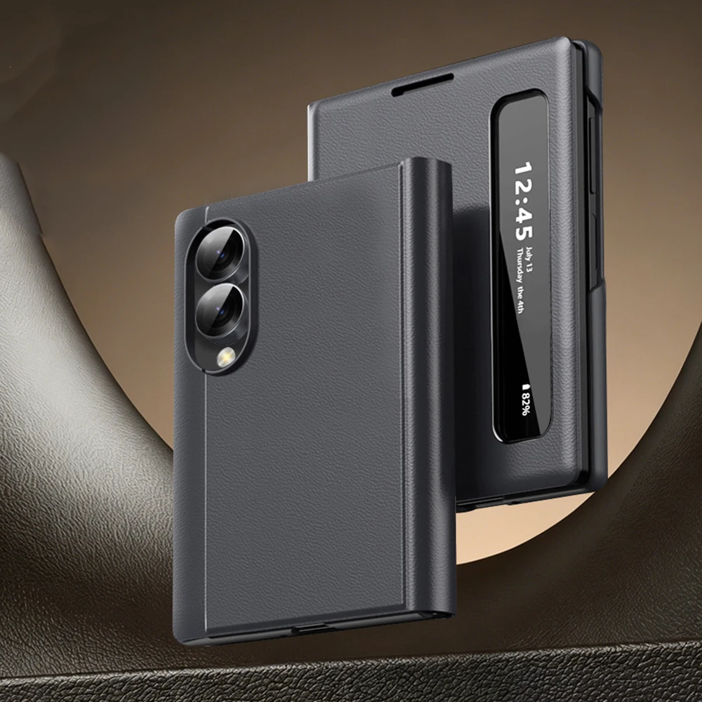Smart APP Window Case for Samsung Galaxy Z Fold 8 Fold8 Ultra Flip PU Leather Display View Cover Stand Holder Shockproof Shell