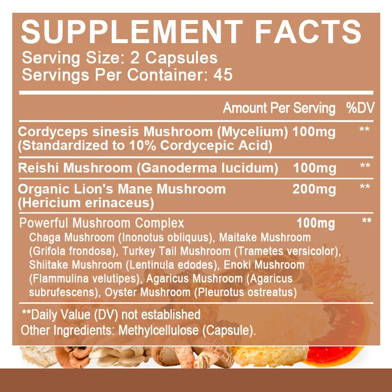 GPGP Greenpeople 10 in1 Mushroom Complex Supplement Lions Mane,Cordyceps, Brain,Memory,Immune System & Focus Health Supplement