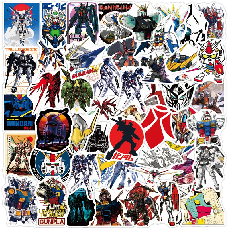 Bandai 50PCS Mobile Suit Gundam DIY Stickers Phone Trunk Refrigerator Waterproof Anime Stickers Anime Figure Image Toys Sticker