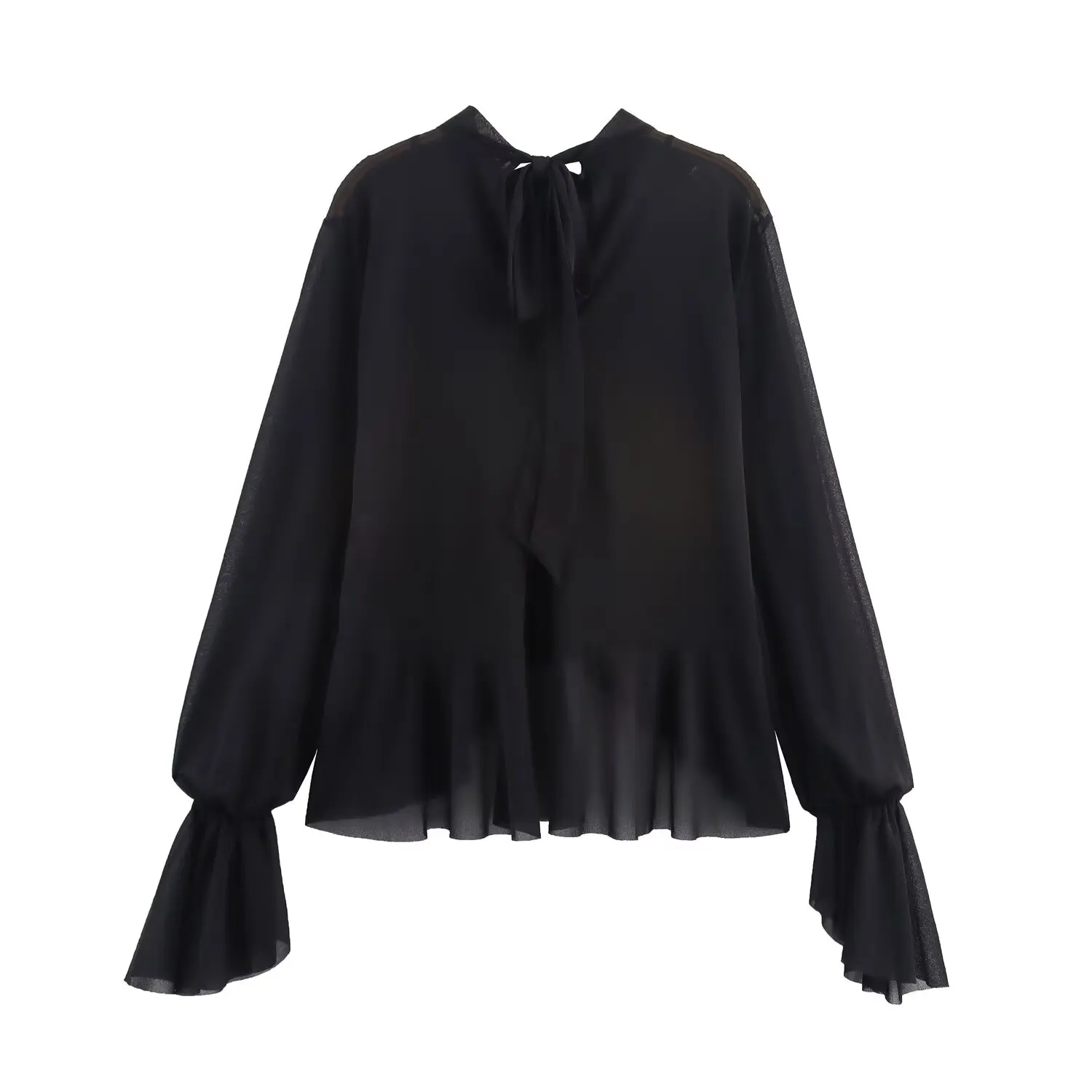 بلوزة JNLEAOG النسائية غير الرسمية Faion irt للخريف الجديدة ذات الطبقات المزخرفة بلوزة طويلة من البوليستر متعددة الاستخدامات #5