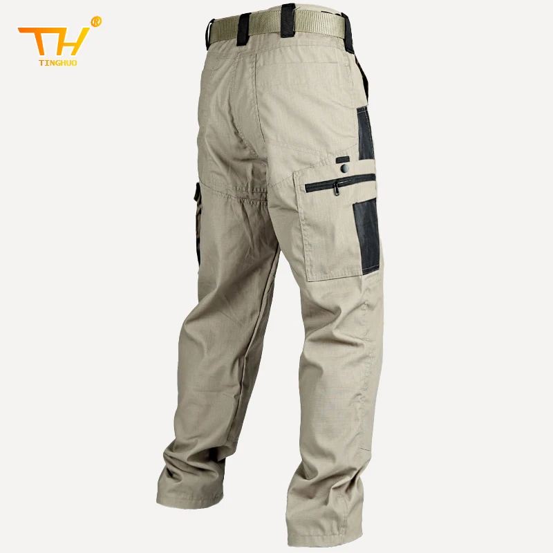 TINGHUO Multi -Pocket Men's Cargo Pants Solid color Trousers Soft Shell Pants Outdoor Tactics Water Proof Hiking Pants Men