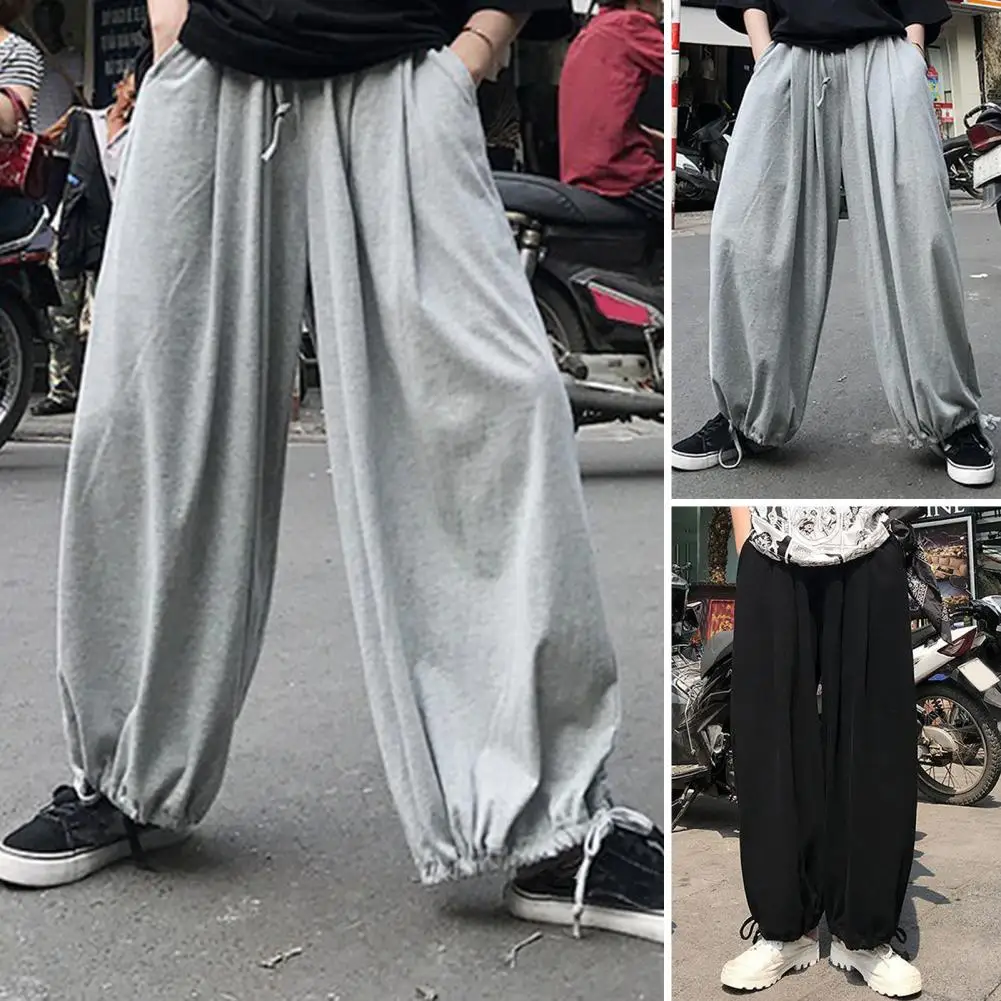 Frauen Jogger Jogging hose Männer Laterne Hosen weites Bein locker tief Schritt elastische Taille knöchel lange Taschen Unisex lange Hose