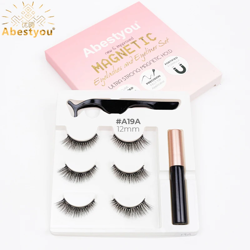 Abestyou 3 pary 5 magnesów makijaż kocie oko sztuczne rzęsy z norek produkty masowe hurtownia naturalne rzęsy magnetyczne lisa oko zestaw eyelinerów