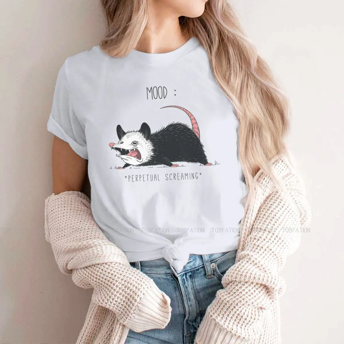 Mood  O Collar TShirt Opossum Mouse Animal Pure Cotton Original T Shirt Woman Individuality Big Sale