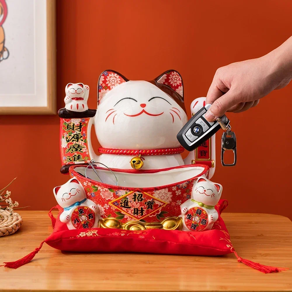 Modern Home Decor Cute Lucky Cat Feng Shui Ornament Room Decoration Ceramic Figurine Kawaii Accessories Maneki Neko Storage Box