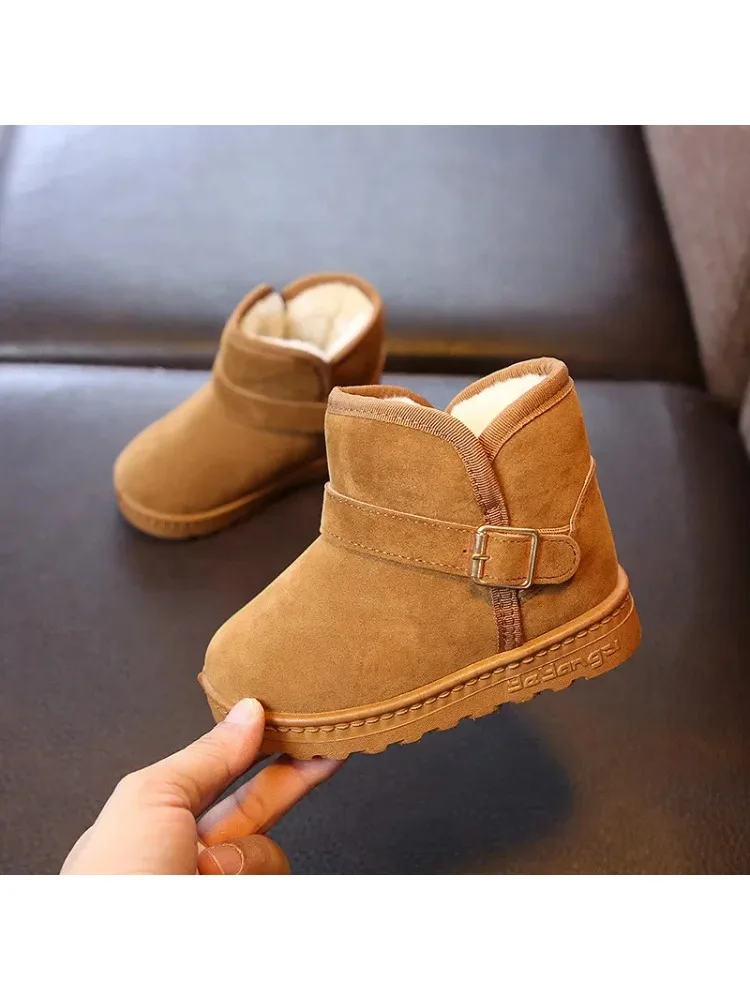 Bottes de neige pour enfants, chaussures d'hiver chaudes et mignonnes, antidérapantes, pour garçons et filles, loisirs, plateforme en fourrure épaisse, baskets plates et courtes