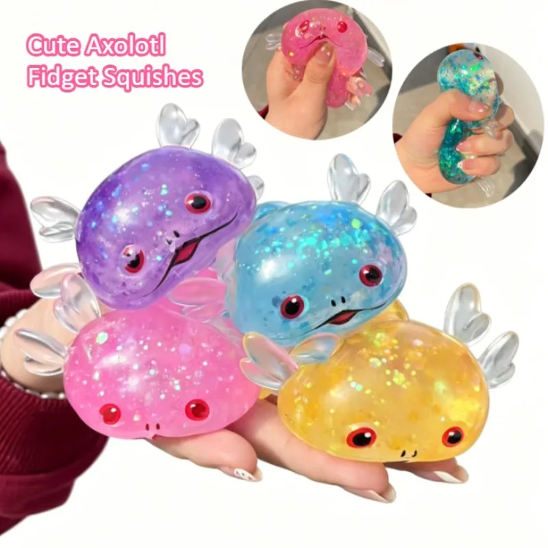 Cute Axolotl Fidget Squishes Slow Rising Toy Salamander Maltose Squeeze Sensory Toy for Adults Stress Ball for Anxiety and Focus