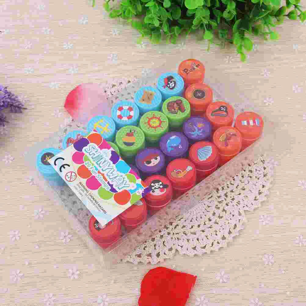 26 Pcs Pirate Pattern Seal Stamper Set Cartoon Pattern Plastic Toys for Kid Crafts Paper Drawing Play Party Favor