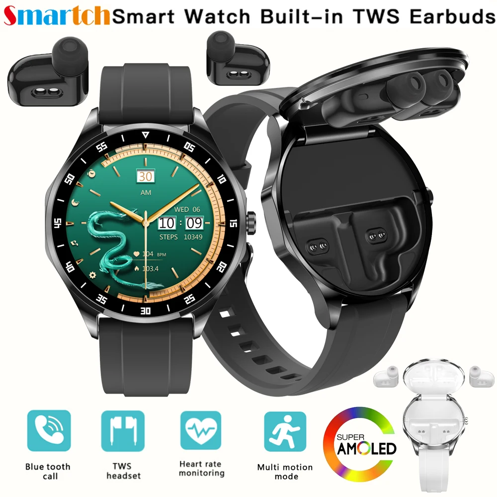 TWS Noise Reduction Headset 2 In 1 Smart Watch NFC Blue Tooth Call Smartwatch Heart Rate Sports Waterproof Headphone Watches