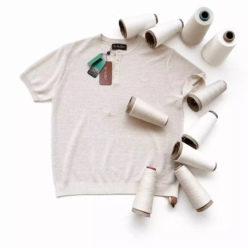 

Роскошная итальянская льняная трикотажная футболка с вырезами и воротником Хенли, короткий рукав, мужская летняя модная футболка в деловом стиле, приталенная, для дома