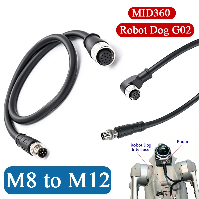 M8 to M12 6Pin Aviation Plug Double head Wire Adapt Radar MID360 to Connect Robot Dog G02 M8 to M12 Straight/Elbow Connector Wir