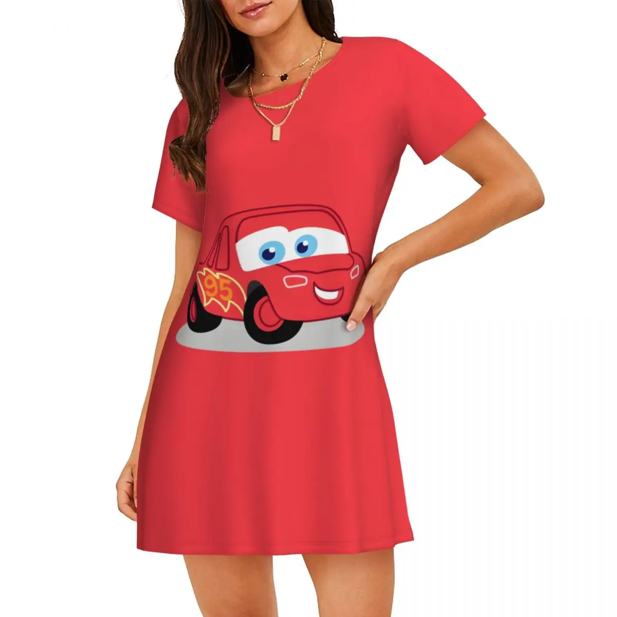 

Женская ночная рубашка Lightning McQueen на заказ, одежда для сна с короткими рукавами, художественная машина для путешествий, пижамы, женские пижамы