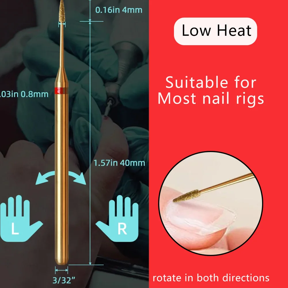 Torcia a forma di mandrino Punte da trapano per unghie diamantate Pro Punta per cuticole russa per unghie Pelle morta Detergente per cuticole Unghie Strumento di pretrattamento