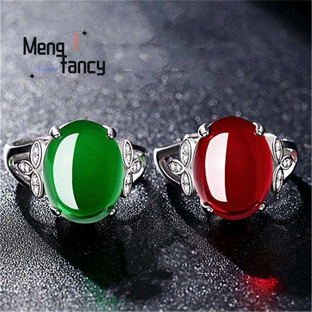 

Natural Agate Chalcedony 925 Silver Inlaid Ring Charm Fashion Elegant Jewelry Men Women Couple Promise Best Selling Wedding Gift