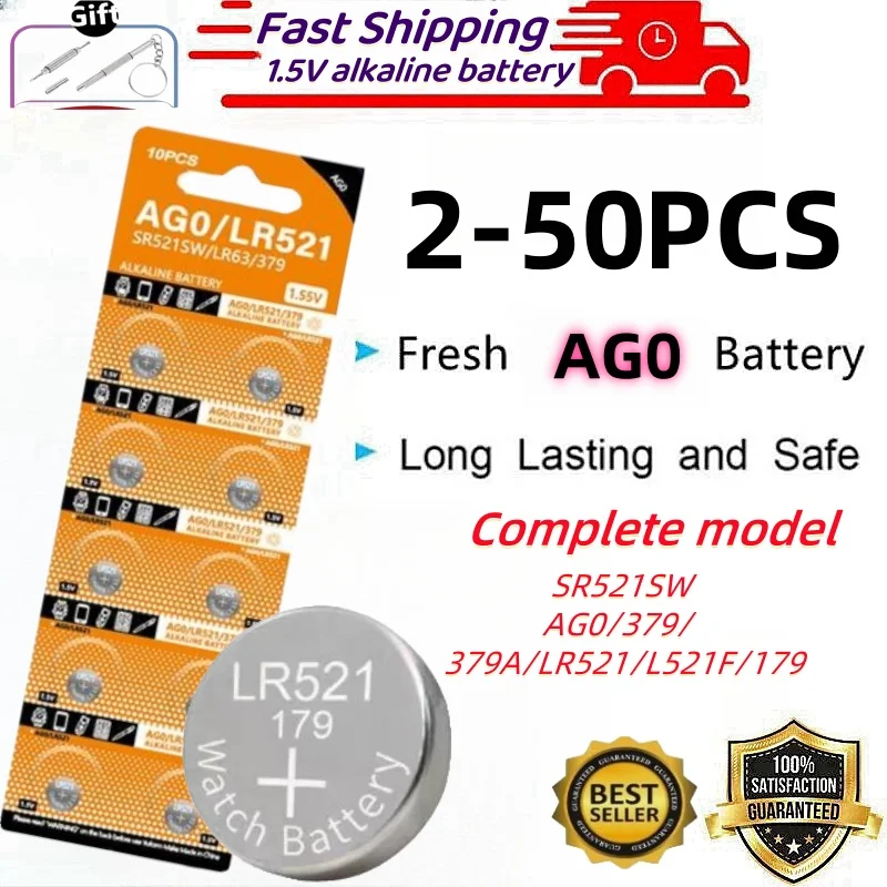 

NEW 2-50PCS AG0 379 SR63 LR69 LR521 379A 1.55V Button Batteries For Watch Toys Remote SR521SW D379 Cell Coin Alkaline Battery