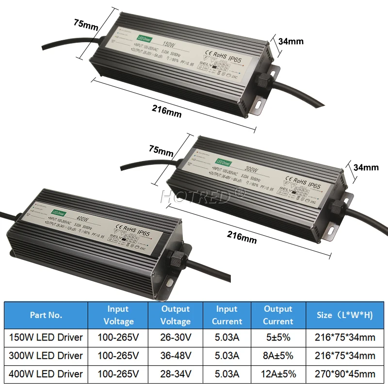 Waterproof Lighting Transformers AC to DC 26V 30V 36V 48V LED Driver Power Supply Adapter 5A 8A 12A 150W 300W 400W Stage Light