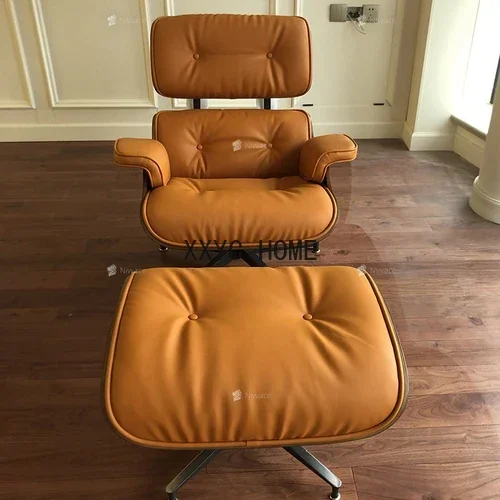 Sedia Sedia per divano monoposto nordica in vera pelle Sedia per il tempo libero girevole moderna e minimalista