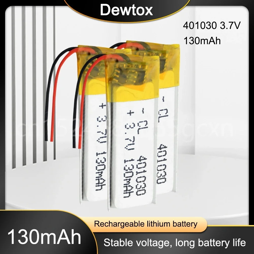 3.7V 130mAh 30*10*4mm 401030 Lithium Ion Li Ion Battery for MP3 MP4 MP5 DVD Toy Mobile Bluetooth Earphone Lipo Rechargeable Cell