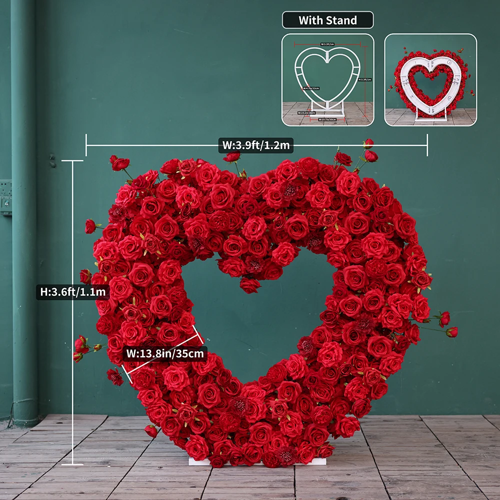 

Wedding Backdrop Decoration Red Series Event Decors Rose Hydrangea Heart Shape Flower Arrangement for Proposal Props J2580