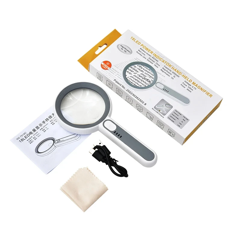 Handheld Illuminated Magnifier with LED Light Portable USB Rechargeable Lighted Magnifying Glass for Reading Newspaper Jewelry