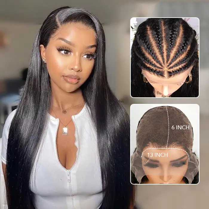 16-42 Zoll glattes brasilianisches Echthaar-Perücke, 250 % Dichte, 13x4 13x6 HD transparente Lace-Front-Perücke, vorgezupftes Babyhaar, natürlicher Haaransatz für Frauen – Detail 2