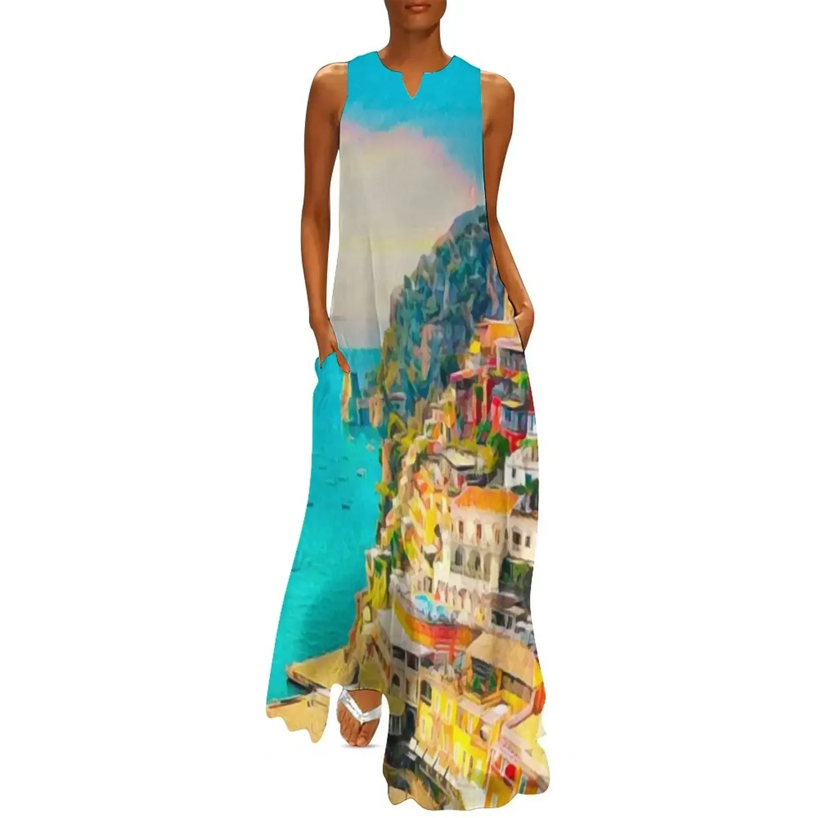 

Positano Long Dress women formal occasion dresses summer clothes for women dresses korean style Cocktail of dresses Dress