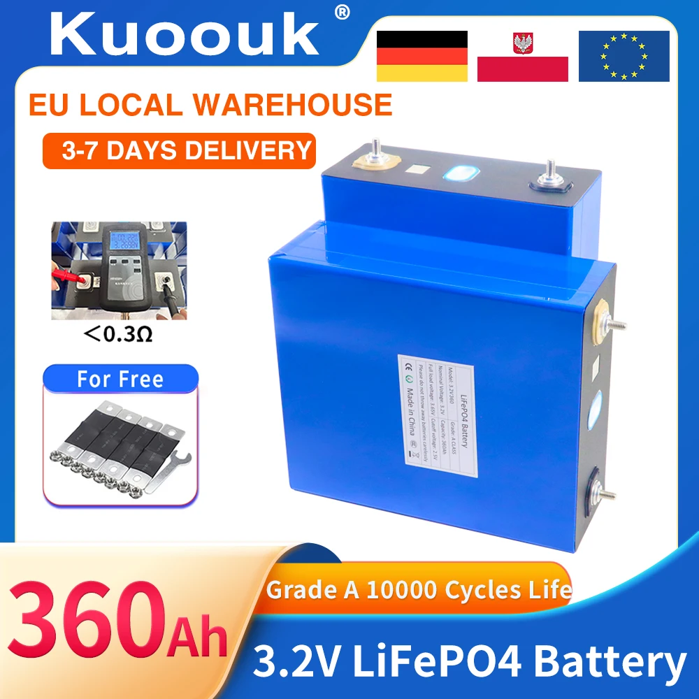 Image of Hochleistungs-3,2V-360Ah-Lifepo4-Lithium-Eisenphosphat-Batterie 48V 36V 24V 12V Klasse A Wiederaufladbare Zellen für Solaranlagen