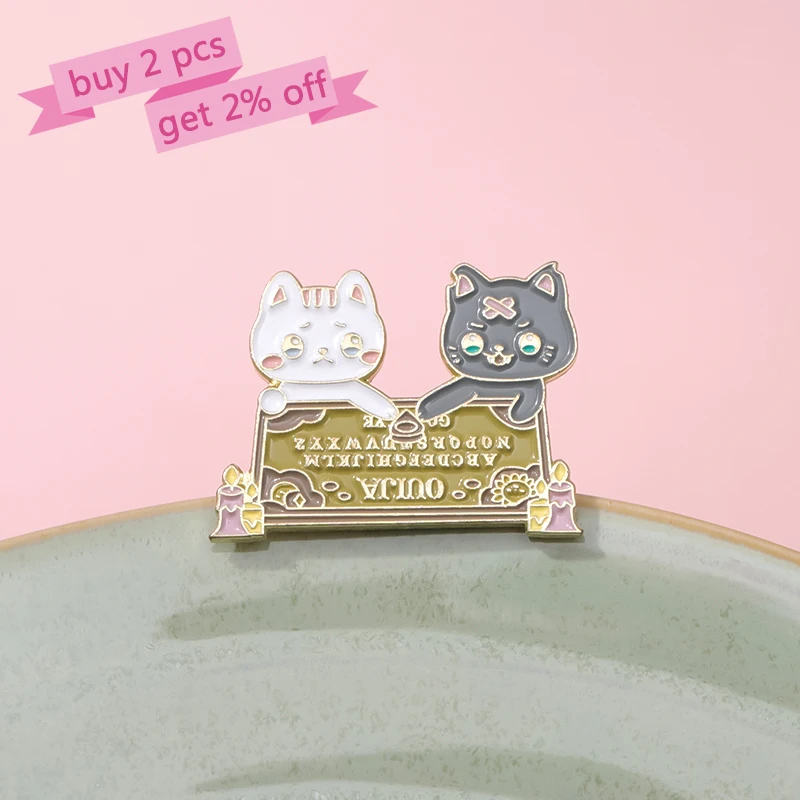 OUIJA CAT Enamel Pins Custom Brooches Numbers English Letters Lapel Badges Animal Divination Jewelry Gift for Friends